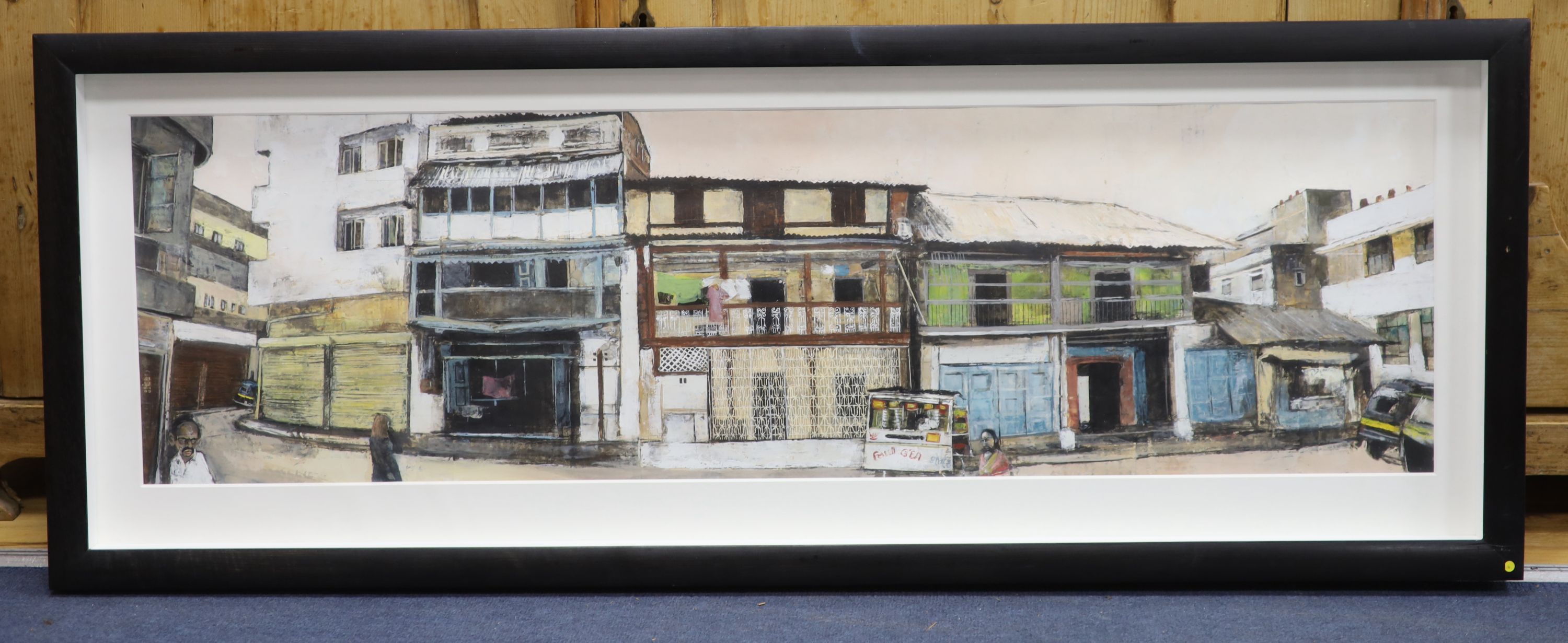 Akash Bhatt (1972-), watercolour, Mountains out of Molehills, inscribed and dated 2002 verso, 28 x 98cm